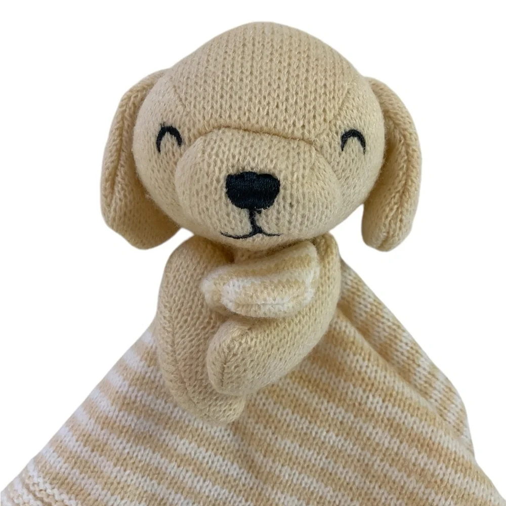 Carter’s Knit Puppy Dog 14” Lovey Blanket Yellow Beige White Stripes 2021‎ Knit